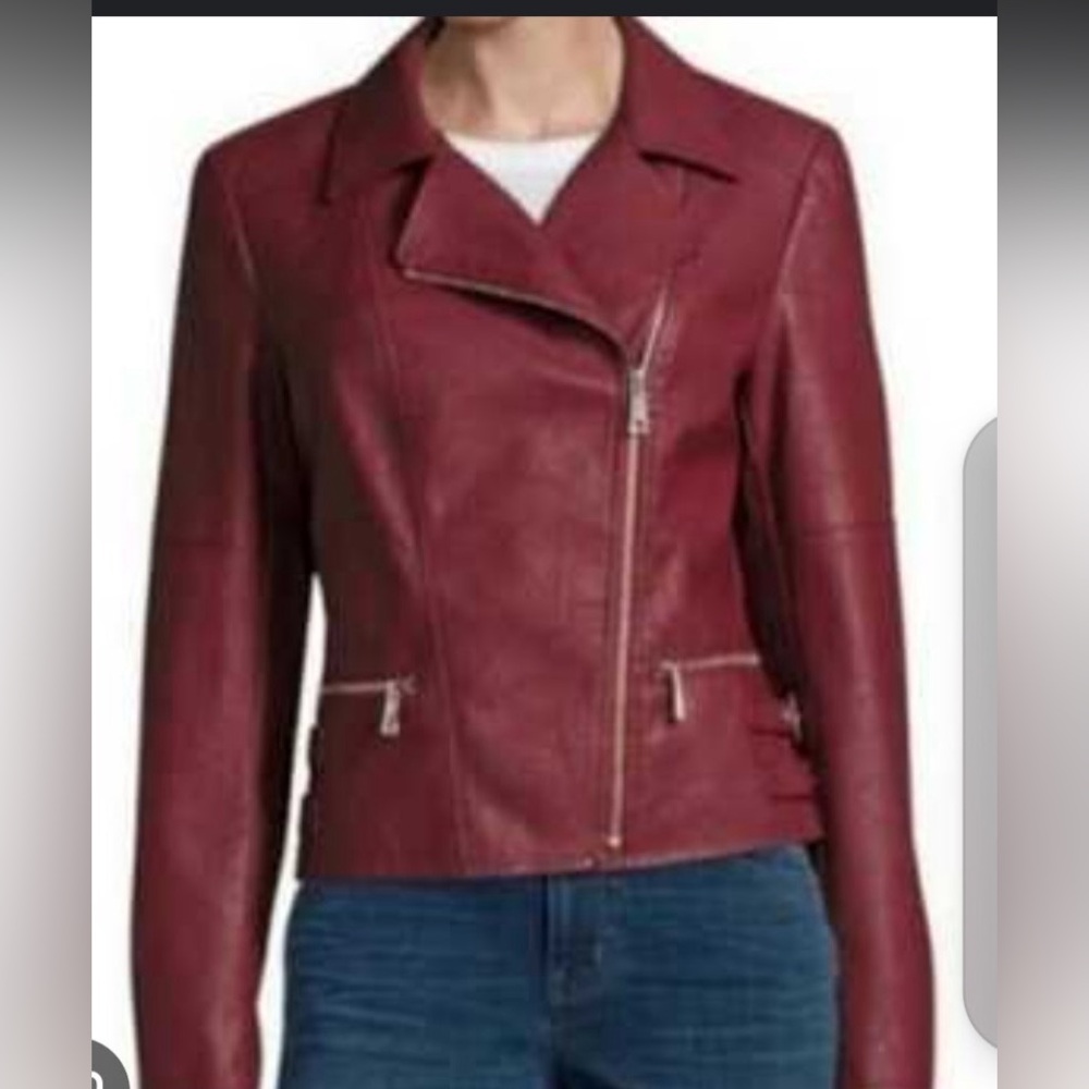 a.n.a Women's Burgundy faux Leather moto Jacket